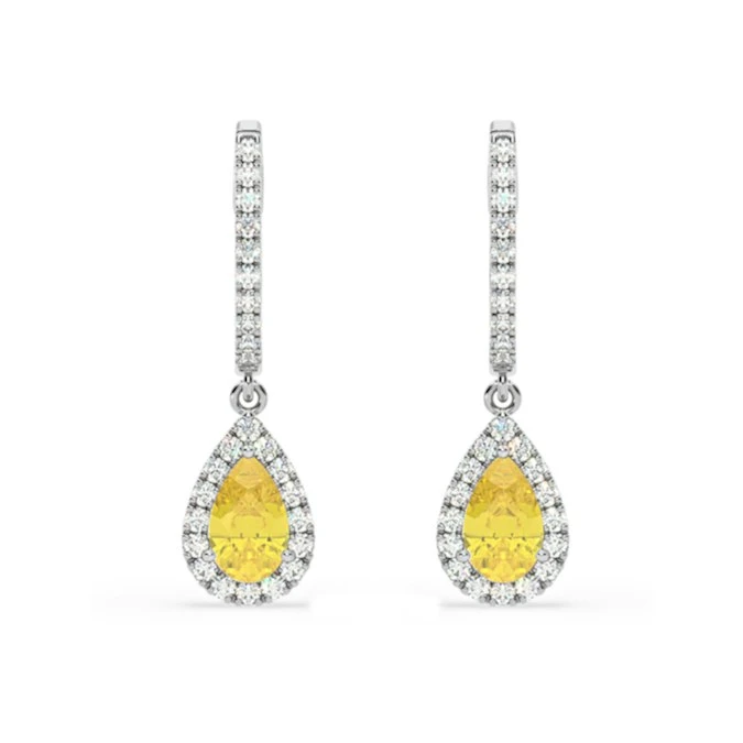 Diana Yellow Lab Diamond 1.48ct Pear Halo Drop Earrings In 18K White Gold - Elara Collection 1 Diana Yellow Lab Diamond 1.48ct Pear Halo Drop Earrings In 18K White Gold - Elara Collection