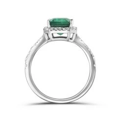 Astra 1.50ct Lab Emerald And Diamond Halo Shoulder Set Octagon Cut Ring In Silver -The Diamond Store NIE7226 GU d1