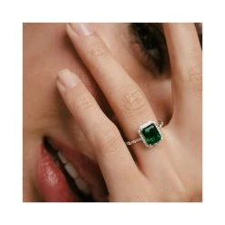 Astra 1.50ct Lab Emerald And Diamond Halo Shoulder Set Octagon Cut Ring In Silver -The Diamond Store NIE7226 GU m1