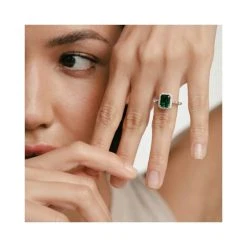 Astra 1.50ct Lab Emerald And Diamond Halo Shoulder Set Octagon Cut Ring In Silver -The Diamond Store NIE7226 GU m2