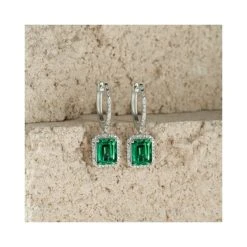 Astra 3.00ct Lab Emerald And Diamond Drop Halo Octagon Cut Earrings In Silver 13 Astra 3.00ct Lab Emerald And Diamond Drop Halo Octagon Cut Earrings In Silver -The Diamond Store NIH6226 GU flh
