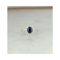 Sapphire Ring With Lab Diamond Halo 7 X 5mm Set In 925 Silver -The Diamond Store Nov22 E5891 2