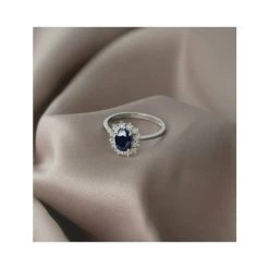 Sapphire Ring With Lab Diamond Halo 7 X 5mm Set In 925 Silver -The Diamond Store Nov22 E5891