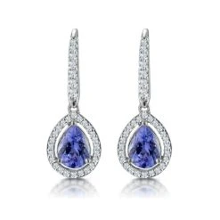 1.4ct Tanzanite And Diamond Halo Earrings 18KW Gold Asteria Collection