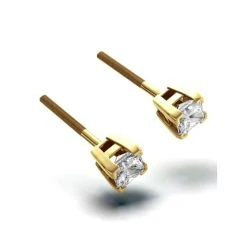 18K Gold Princess Diamond Earrings - 0.30CT - H/SI - 3mm