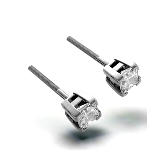 Platinum Princess Diamond Earrings - 0.66CT - H/SI - 3.8mm 2 Platinum Princess Diamond Earrings - 0.66CT - H/SI - 3.8mm - Image 2