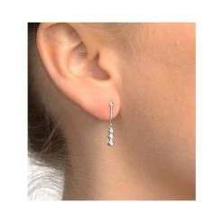 Diamond Drop Earrings 18K White Gold Rubover -The Diamond Store P3445 v1