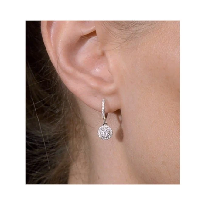 Halo Diamond Drop Earrings - Florence - 0.46ct - In 18K White Gold 4 Halo Diamond Drop Earrings - Florence - 0.46ct - In 18K White Gold - Image 4