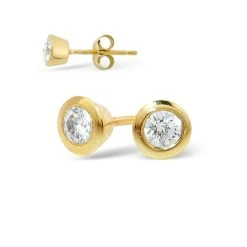 18K Gold Rub-over Diamond Stud Earrings - 0.30CT - G/VS - 5mm