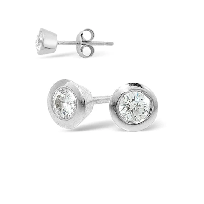 18K White Gold Rub-over Diamond Stud Earrings - 0.30CT - G/VS - 5mm 1 18K White Gold Rub-over Diamond Stud Earrings - 0.30CT - G/VS - 5mm