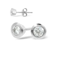 18K White Gold Rub-over Diamond Stud Earrings - 0.50CT - G/VS - 5.8mm