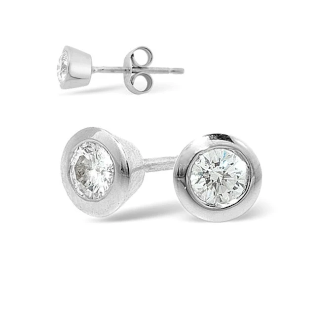 18K White Gold Rub-over Diamond Stud Earrings - 0.50CT - G/VS - 5.8mm 1 18K White Gold Rub-over Diamond Stud Earrings - 0.50CT - G/VS - 5.8mm