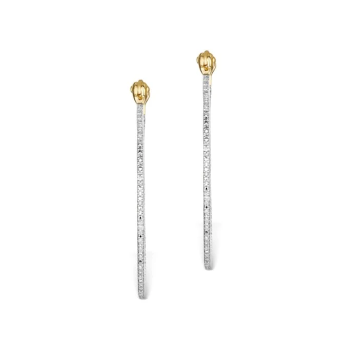 Silver Diamond Hoop Earrings 35mm In Gold Vermeil - Ug3238 3 Silver Diamond Hoop Earrings 35mm In Gold Vermeil - Ug3238 - Image 3