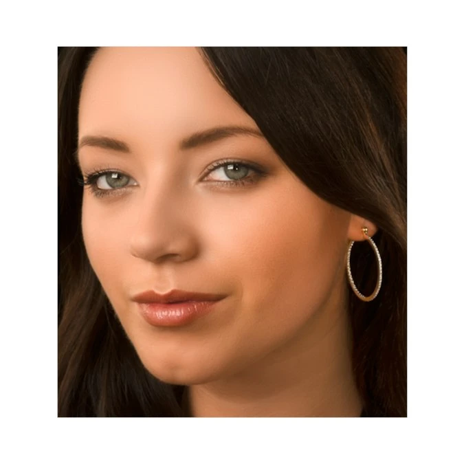 Silver Diamond Hoop Earrings 35mm In Gold Vermeil - Ug3238 2 Silver Diamond Hoop Earrings 35mm In Gold Vermeil - Ug3238 - Image 2