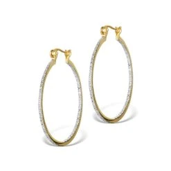 Silver Diamond Hoop Earrings 35mm In Gold Vermeil - Ug3238