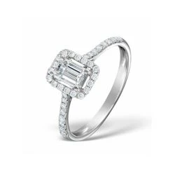 Halo Engagement Ring Ella 0.80ct SI Emerald Cut Diamonds 18KW Gold