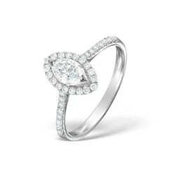 Halo Engagement Ring Ella 0.84ct H/Si Marquise Diamond 18K White Gold