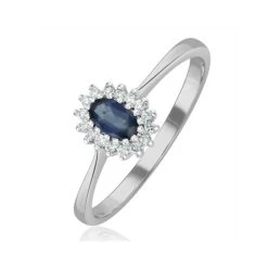 Sapphire 5 X 3mm And Diamond 9K White Gold Ring A4432