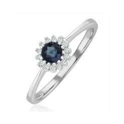 Sapphire 3.5 X 3.5mm And Diamond 9K White Gold Ring