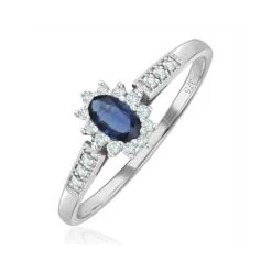 Sapphire Ring With Lab Diamonds In 925 Silver - 5 X 3mm Centre