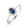 Sapphire 6 X 4mm And Diamond 9K White Gold Ring A3906