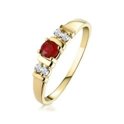 Ruby 3.75mm And Diamond 9K Gold Ring