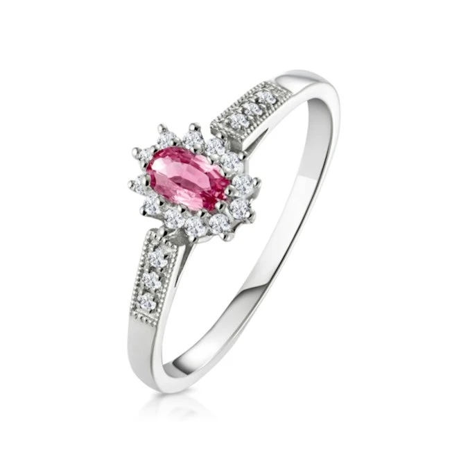 9K White Gold Diamond Pink Sapphire Ring 0.14ct 1 9K White Gold Diamond Pink Sapphire Ring 0.14ct