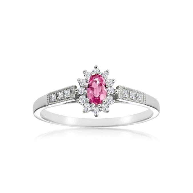 9K White Gold Diamond Pink Sapphire Ring 0.14ct 2 9K White Gold Diamond Pink Sapphire Ring 0.14ct - Image 2
