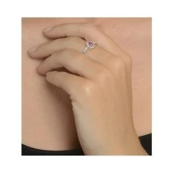 Ruby Ring With Lab Diamonds In 925 Silver - 5 X 3mm Centre 9 Ruby Ring With Lab Diamonds In 925 Silver - 5 X 3mm Centre -The Diamond Store Y2231h