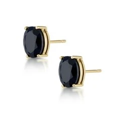 Sapphire 7mm X 5mm 9K Yellow Gold Earrings -The Diamond Store Z1001a
