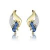 Sapphire 4mm X 2mm And Diamond 9K Yellow Gold Earrings