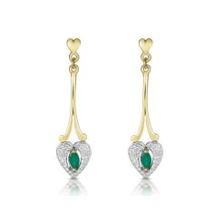 Emerald 5 X 3mm And Diamond 9K Yellow Gold Earrings B3263