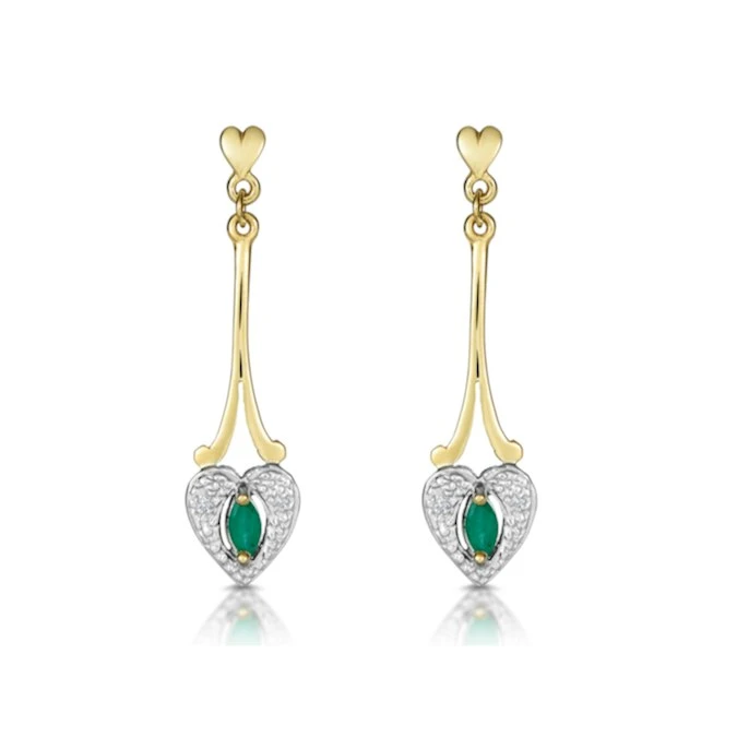 Emerald 5 X 3mm And Diamond 9K Yellow Gold Earrings B3263 1 Emerald 5 X 3mm And Diamond 9K Yellow Gold Earrings B3263