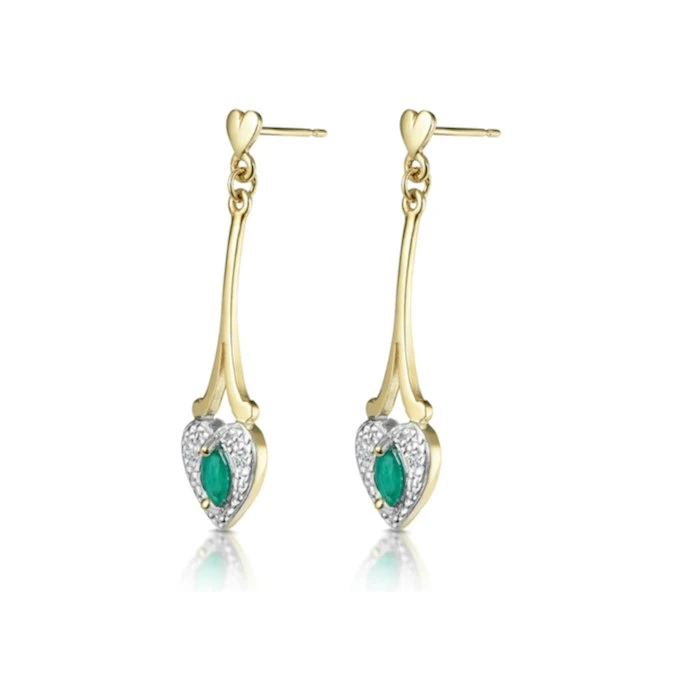 Emerald 5 X 3mm And Diamond 9K Yellow Gold Earrings B3263 2 Emerald 5 X 3mm And Diamond 9K Yellow Gold Earrings B3263 - Image 2