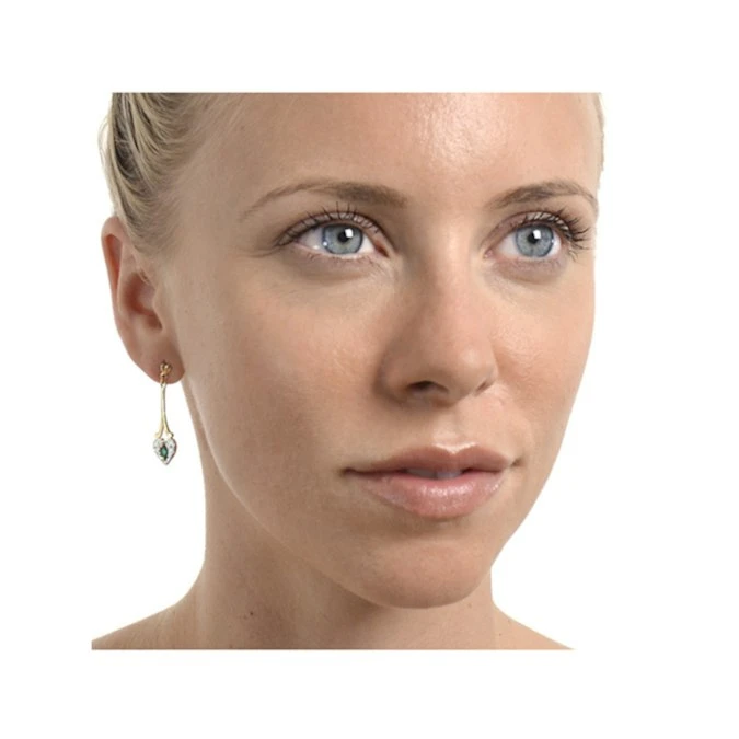 Emerald 5 X 3mm And Diamond 9K Yellow Gold Earrings B3263 3 Emerald 5 X 3mm And Diamond 9K Yellow Gold Earrings B3263 - Image 3