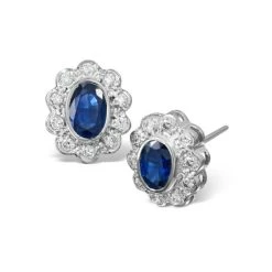 Sapphire 6mm X 4mm And Diamond 9K White Gold Earrings
