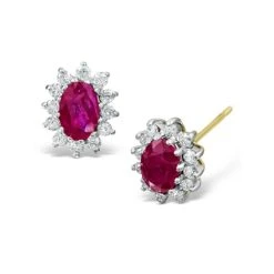 Ruby 6 X 4mm And Diamond 9K Yellow Gold Earrings B3668
