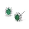 Emerald 6 X 4mm And Diamond 18K White Gold Earrings