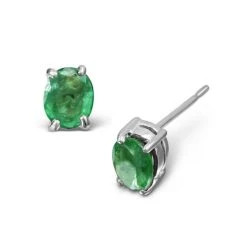 Emerald 5 X 4mm 0.70ct 9K White Gold Earrings
