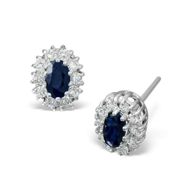 Sapphire 5mm X 3mm And Diamond 9K White Gold Earrings 1 Sapphire 5mm X 3mm And Diamond 9K White Gold Earrings