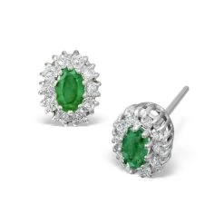 Emerald 5 X 3mm And Diamond 9K White Gold Earrings