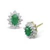 Emerald 6 X 4mm And Diamond Cluster 9K Yellow Gold Earrings B3689