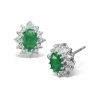 Emerald 6 X 4mm And Diamond Cluster 9K White Gold Earrings