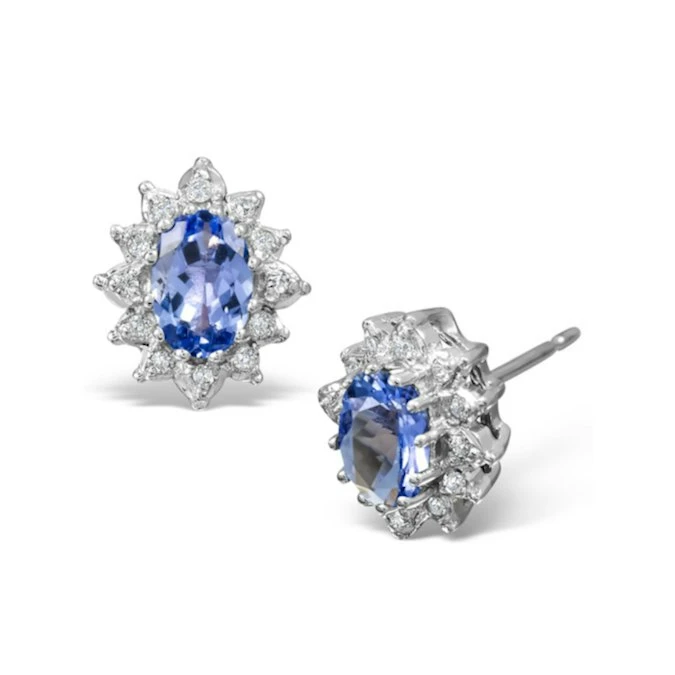 Tanzanite 6 X 4mm And Diamond Cluster 9K White Gold Earrings 1 Tanzanite 6 X 4mm And Diamond Cluster 9K White Gold Earrings