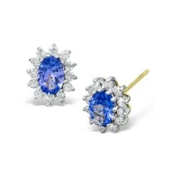 Tanzanite 6 X 4mm And Diamond 18K Yellow Gold Earrings