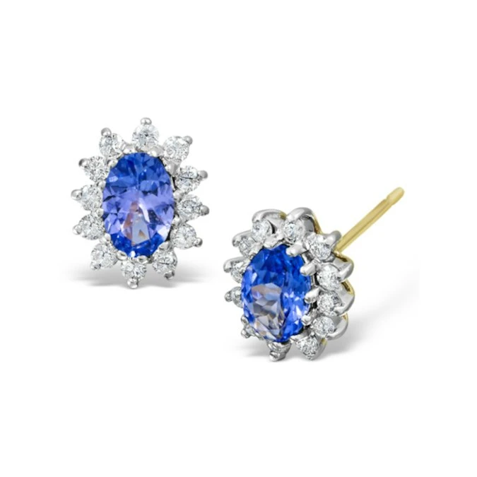 Tanzanite 6 X 4mm And Diamond 18K Yellow Gold Earrings 1 Tanzanite 6 X 4mm And Diamond 18K Yellow Gold Earrings