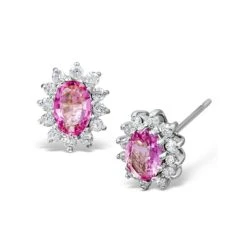 Pink Sapphire 6 X 4mm And Diamond 18K White Gold Earrings Feg27-Ruy
