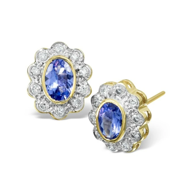 Tanzanite 6 X 4mm And Diamond 18K Gold Earrings 1 Tanzanite 6 X 4mm And Diamond 18K Gold Earrings