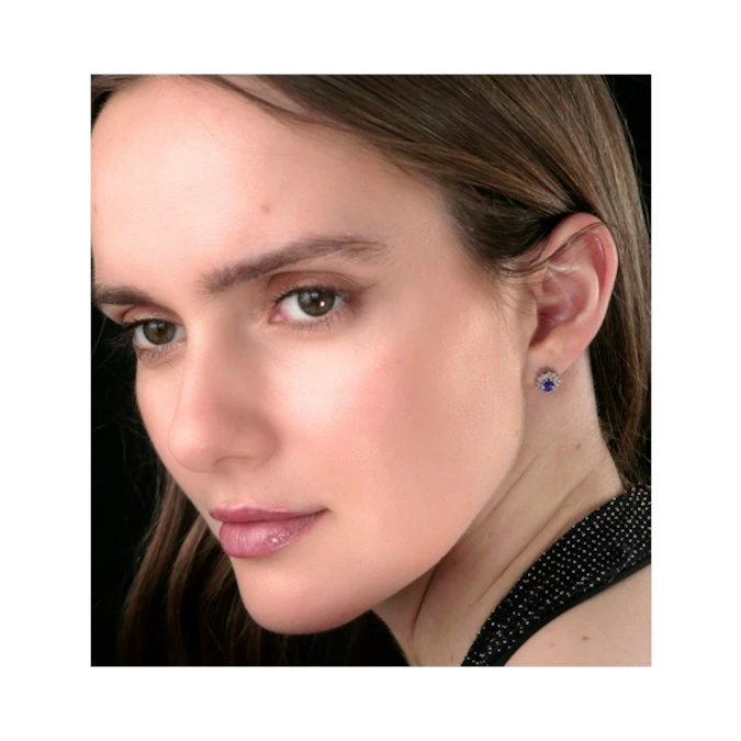 Tanzanite 6 X 4mm And Diamond Cluster 9K White Gold Earrings 2 Tanzanite 6 X 4mm And Diamond Cluster 9K White Gold Earrings - Image 2