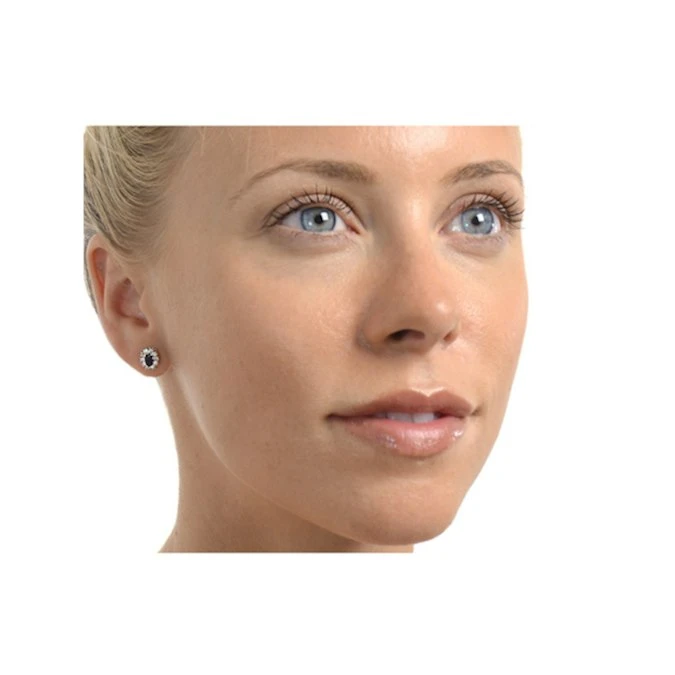 Sapphire 5mm X 3mm And Diamond 9K White Gold Earrings 2 Sapphire 5mm X 3mm And Diamond 9K White Gold Earrings - Image 2